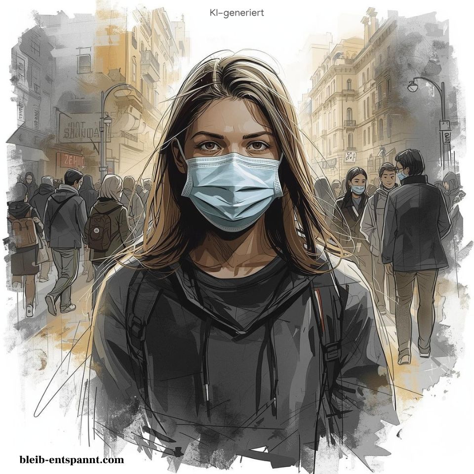 Das Titelbild dieses Beitrags über das Positive sehen an Corona mit einer gezeichneten Frau mit Maske.