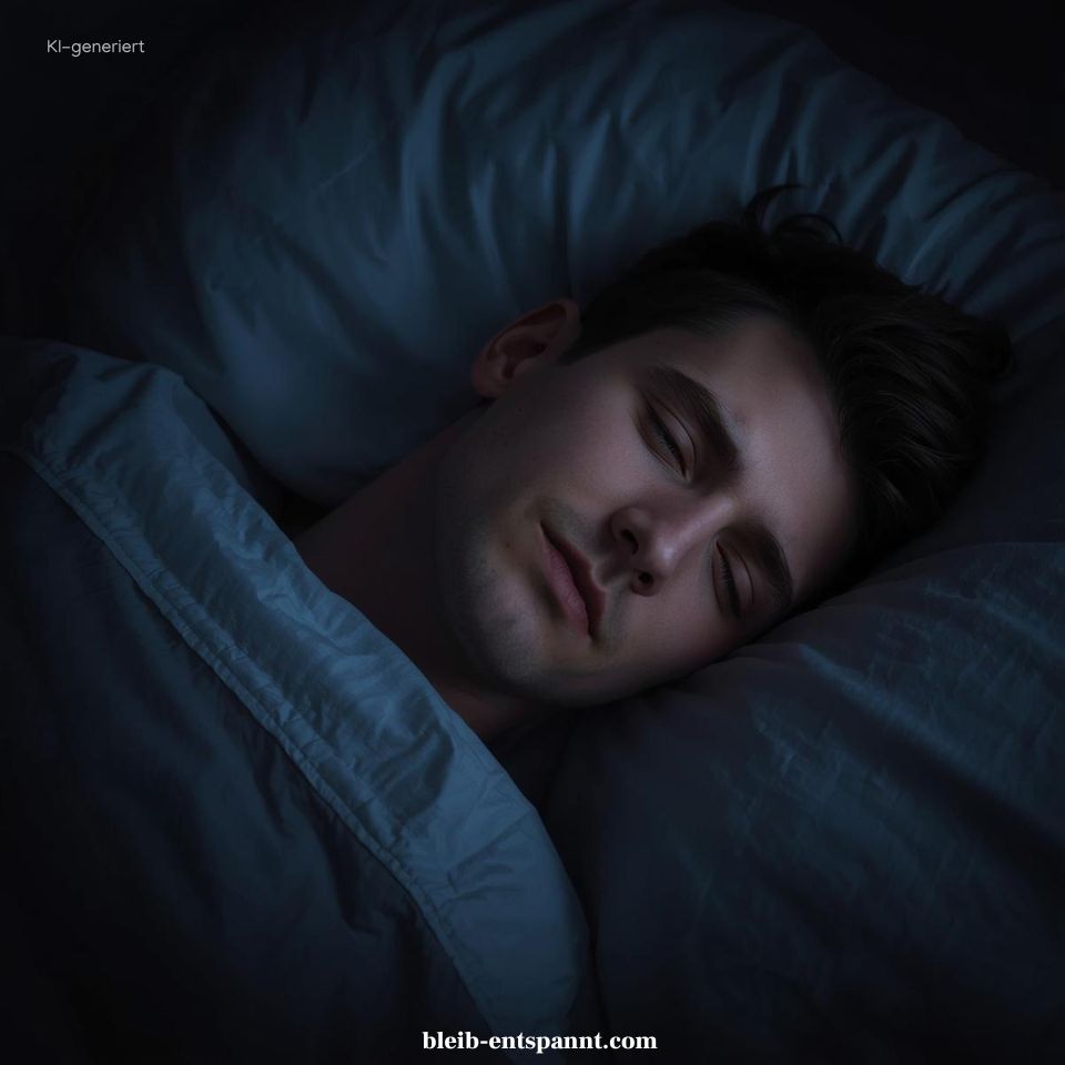 Das Cover des Beitrags über Schlafphasen mit dem Porträt eines schlafenden Mannes im Bett.