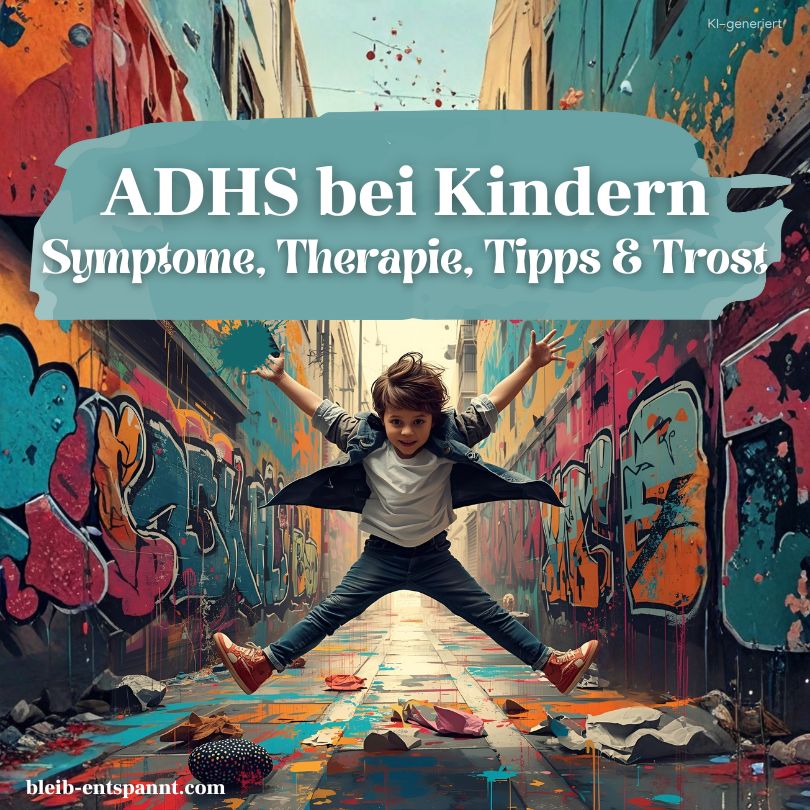 Das Titelbild mit einem springenden Jungen und der Überschrift - ADHS bei Kindern - Symptome, Therapie, Tipps & Trost.